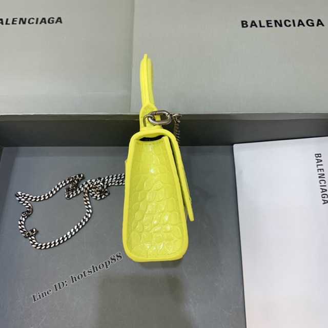 Balenciaga專櫃爆款手提女包 巴黎世家鱷魚紋黃色mini Hourglass沙漏包 fyj1003